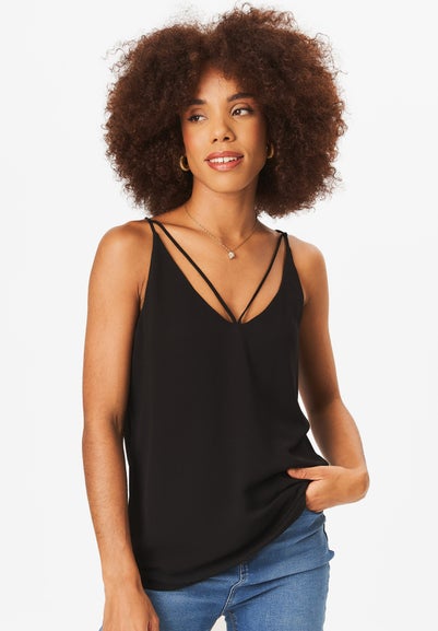 Gini London Black Plain Strappy Cami Top