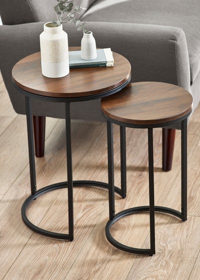 Julian Bowen Walnut  Tribeca Round Nesting Side Tables (55 x 40 x 40cm)