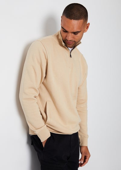 Threadbare Beige 1/4 Zip Neck Sweatshirt