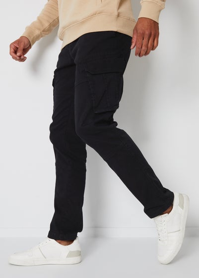 Threadbare Black Cotton Cargo Pocket Trousers With Stretch