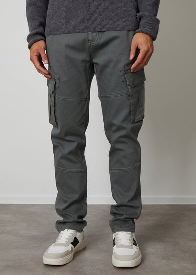 Threadbare Grey Freeze Cotton Cargo Pocket Trousers With Stretch