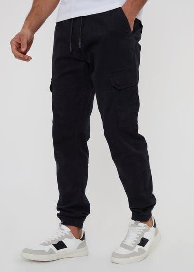 Threadbare Black Cotton Jogger Style Cargo Trousers With Stretch