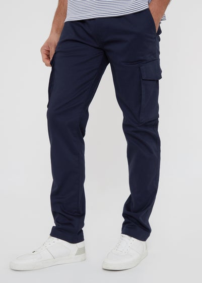 Threadbare Navy Cotton Cargo Pocket Chino Trousers With Stretch