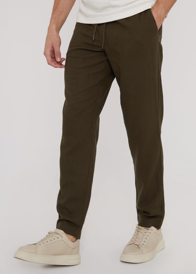 Threadbare Khaki Fellow Linen Blend Drawcord Trousers