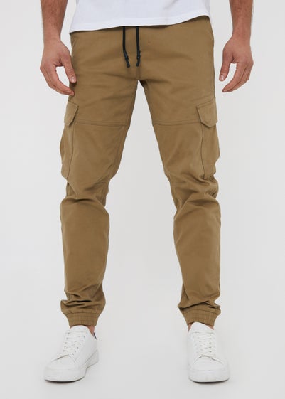 Threadbare Brown Cotton Jogger Style Cargo Trousers With Stretch