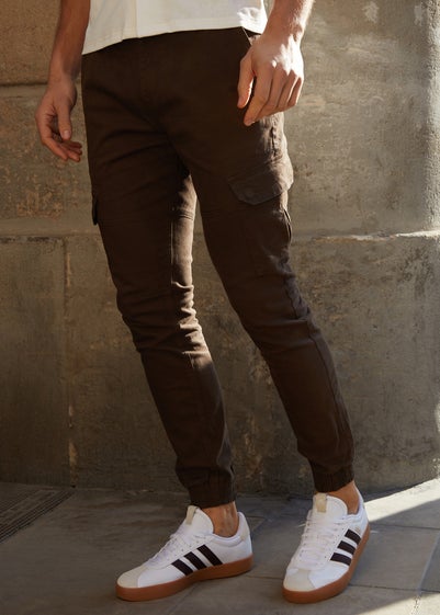 Threadbare Chocolate Cotton Jogger Style Cargo Trousers With Stretch