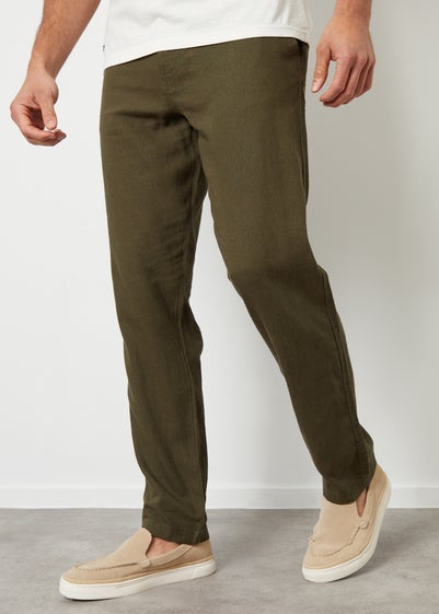 Threadbare Khaki Annual Linen Blend Casual Trousers