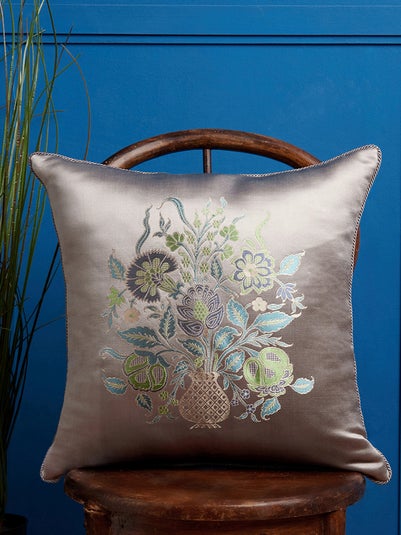 Light Grey Silk Hand Woven Cushion Cover