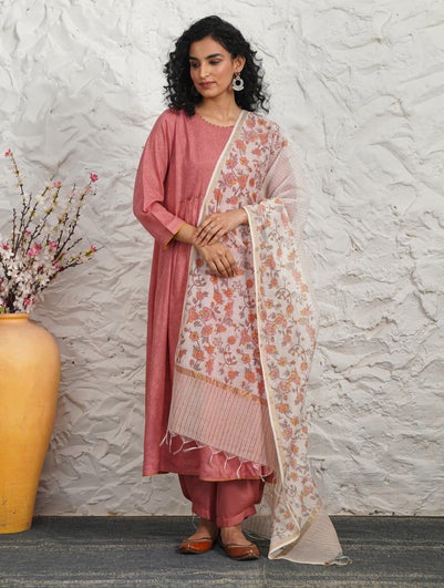 Women Pink Cotton Block Print Dupatta