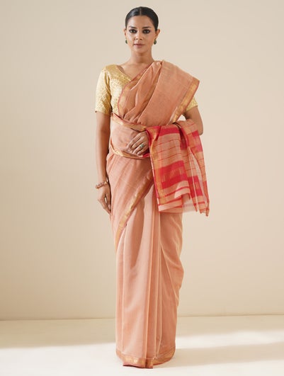 Naitri Women Pink Maheshwari Silk Solid Saree