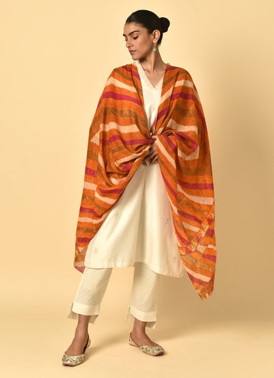 Asees Asees Women Multicolour Wool Phulkari Shawl