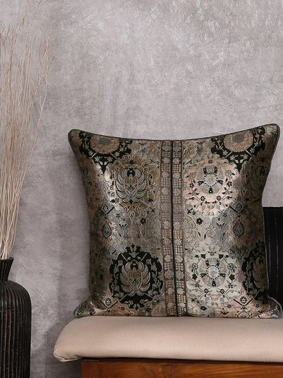 Grey Silk Hand Woven Cushion Cover