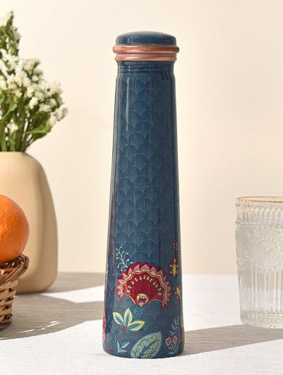 Blue Printed Copper Bottle