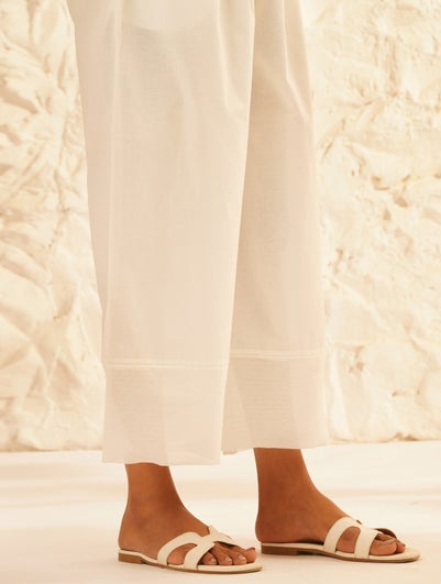 Women White Cotton Ankle Length Solid Palazzo