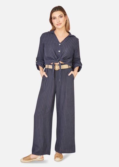 Yumi Navy Striped Italian Linen Shirt