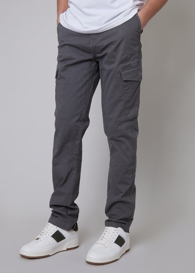 Threadbare Grey Drill Cotton Cargo Trousers With Stretch