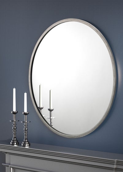 Julian Bowen Octave Round Pewter Wall Mirror (80 x 80 x 2cm)