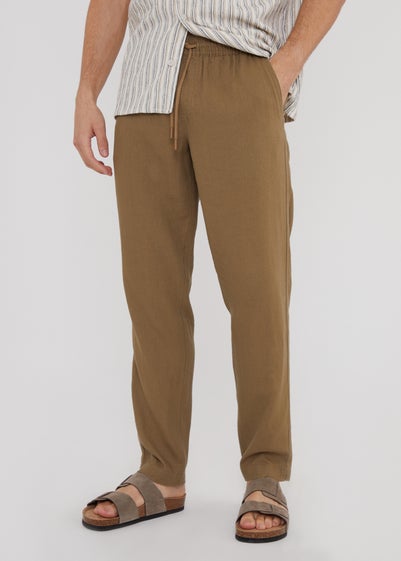 Threadbare Brown Fellow Linen Blend Drawcord Trousers