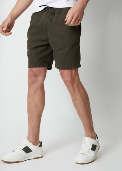 Threadbare Green Lent Cotton Lyocell Jogger Style Shorts