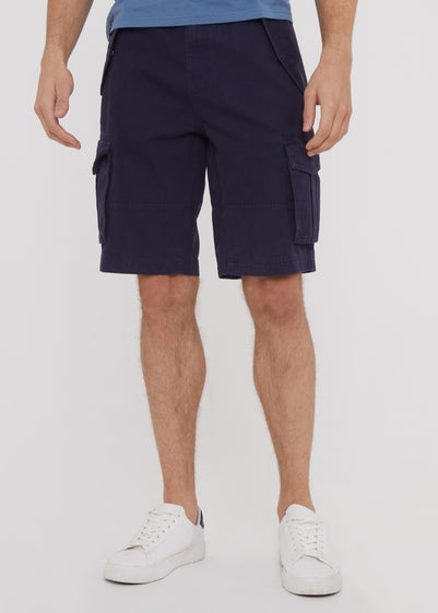 Threadbare Navy Lasgo Cotton Twill Utility Cargo Shorts