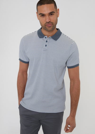 Threadbare Blue Stretch Cotton Contrast Collar Stripe Polo Shirt