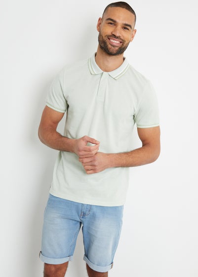 Threadbare Green Birdsall Two Tone Cotton Pique Polo Shirt