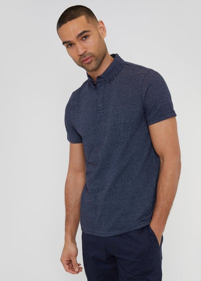 Threadbare Navy Geometric Print Cotton Jersey Polo Shirt