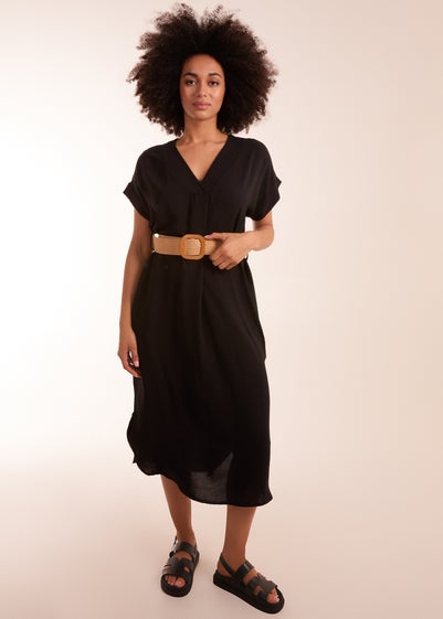 Blue Vanilla Black Belted V neck Midi Dress