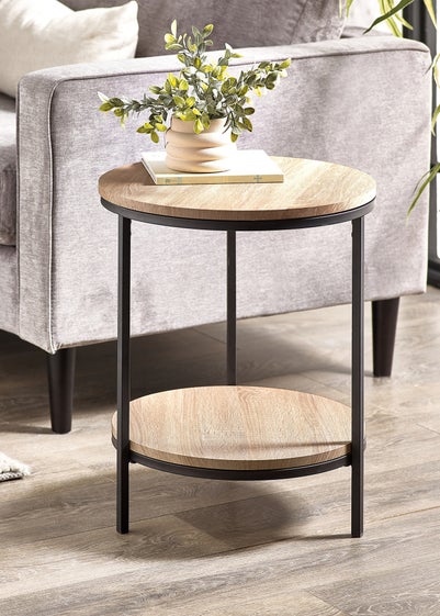 Julian Bowen Brown Tribeca Circular Lamp Table With Shelf (56 x 45 x 45cm)