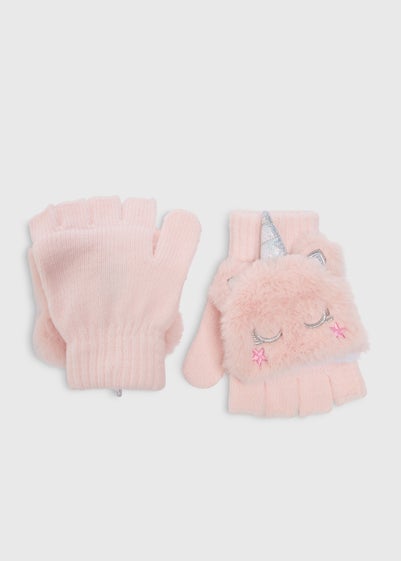 Girls Pink Unicorn Mittens