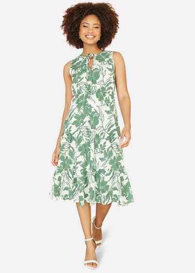 Mela Green Floral Relaxed Sleeveless Midi Dress