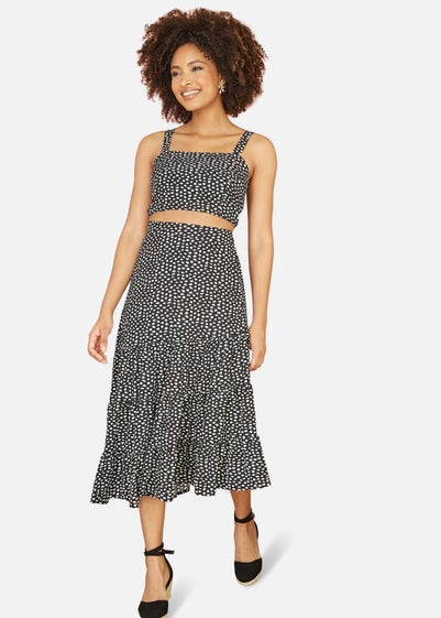 Mela Black Dalmatian Print Cropped Strappy Top