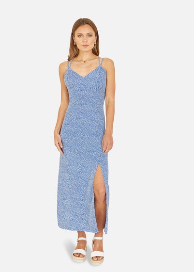 Mela Blue Ditsy Print Midi Dress With Side Split