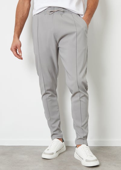 Threadbare Light Grey Luxe Pull-On Seam Detail Stretch Trousers