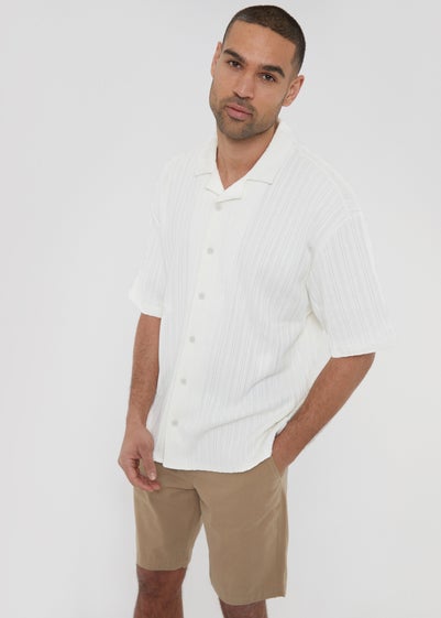 Threadbare Ecru Ronson Revere Collar Textured Stripe Shirt