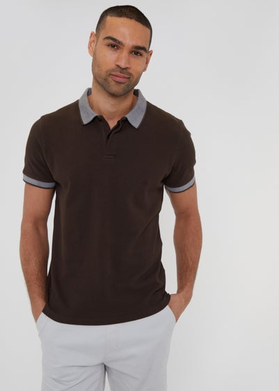 Threadbare Chocolate Popcorn Cotton Jersey Polo Shirt