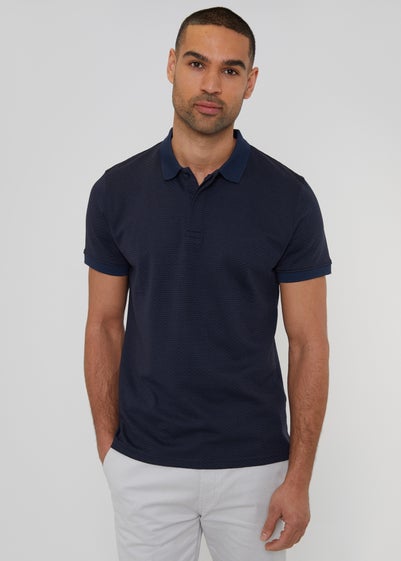 Threadbare Navy Donora Textured Cotton Rich Polo Shirt