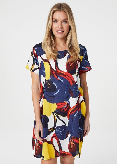 Izabel London Navy Floral Short Sleeve Shift Dress