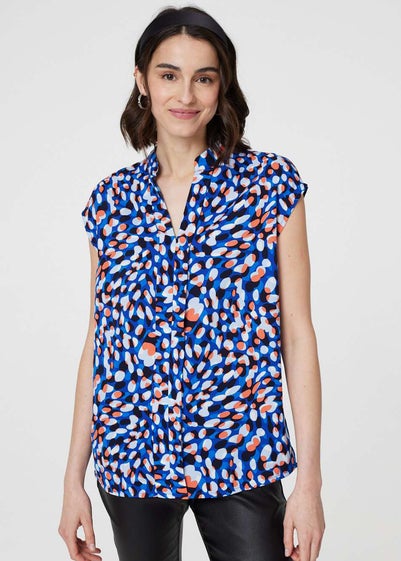 Izabel London Blue Printed Cap Sleeve Blouse Top