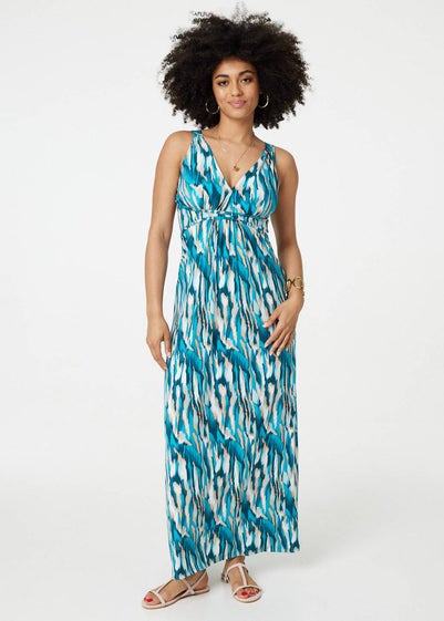 Izabel London Green Printed Empire Waist Maxi Dress