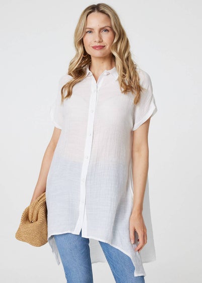 Izabel London White High Low Longline Button-Up Shirt