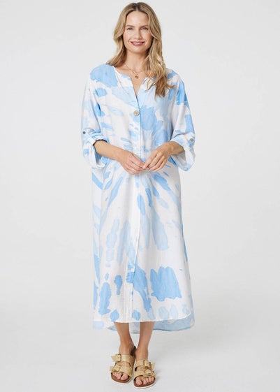 Izabel London Light Blue Tie Dye Long Sleeve Midi Tunic Dress