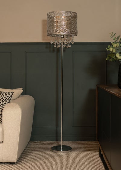 ValueLights Enna Silver Metal Floor Lamp (162.5cm x 33.5cm x 33.5cm)