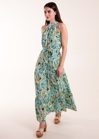 Blue Vanilla Green Halter Neck Paisley Maxi Dress