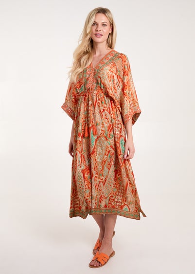 Blue Vanilla Orange Embellished Kimono Midi Dress