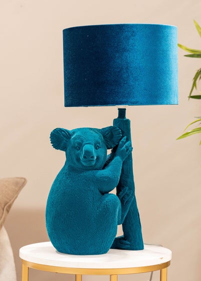 ValueLights Kevin Teal Velvet Koala Table Lamp (57.5cm x 30cm x 30cm)