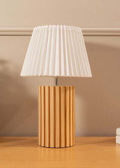 ValueLights Natural Brooke Wooden Table Lamp (43cm x 28cm x 28cm)