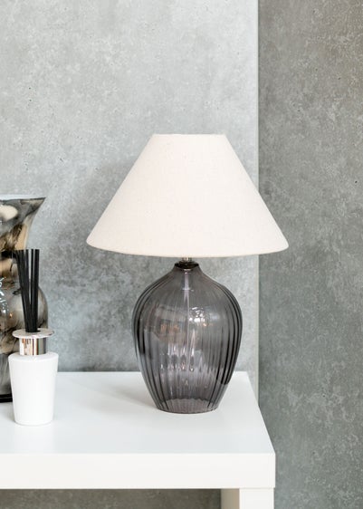 ValueLights Olivet Grey Glass Table Lamp (34cm x 25cm x 25cm)