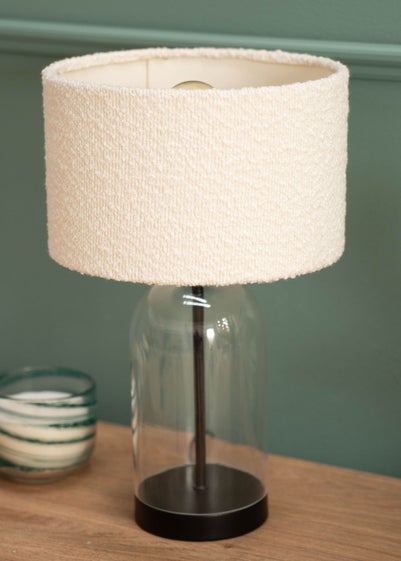 ValueLights Jessy Black Glass Table Lamp Cream Boucle Shade (41cm x 25cm)