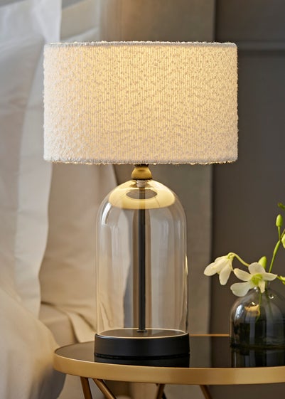 ValueLights Jessy Black Glass Table Lamp Cream Boucle Shade (41cm x 25cm)